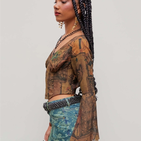 Chiffon Aztec Bell Sleeve Top - Picture 3 of 14